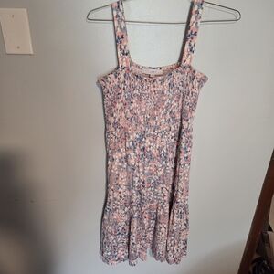 LOFT Pink and Blue Floral Smocked Sundress